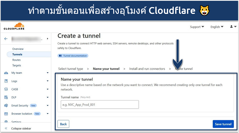 Screenshot of Cloudflare Tunnel dashboard